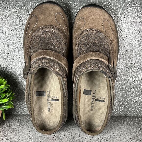 Merrell Encore Side Step Stone Leather Wool Clogs Shoes Mules Size 6 - Picture 7 of 7